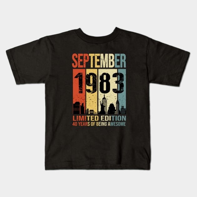 Made In 1983 September Years Of Being Awesome Kids T-Shirt by Red and Black Floral